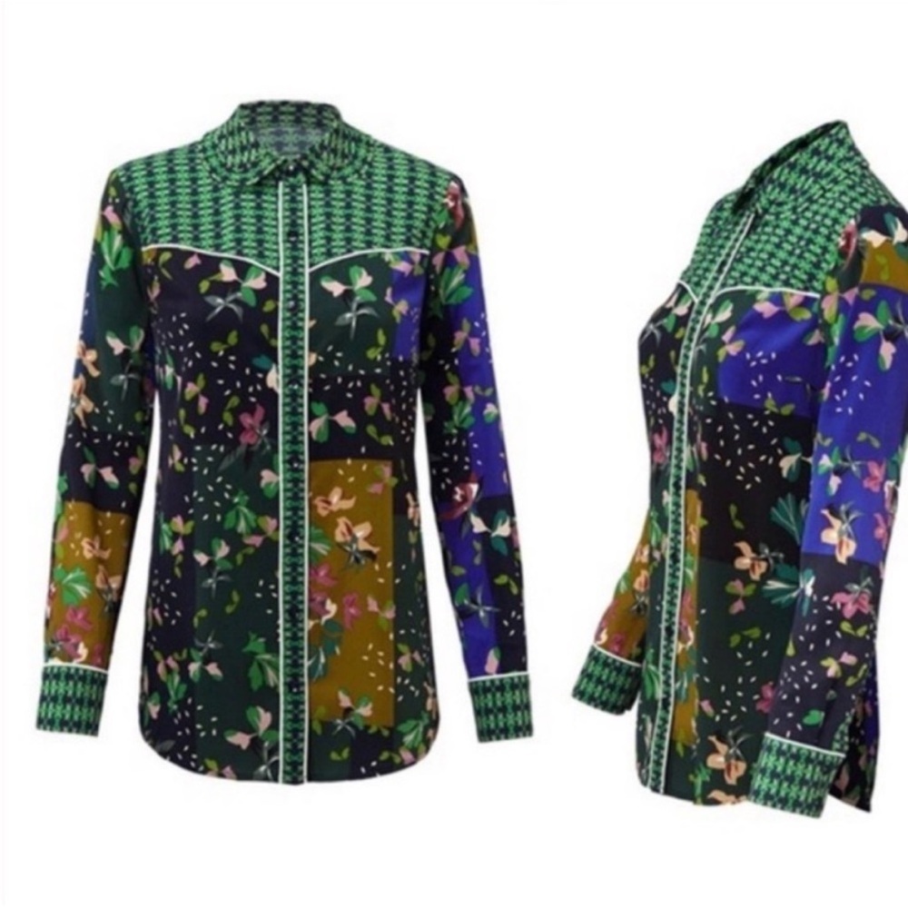 CABI | Women’s Bronco Blouse #5520 size Medium Floral Patchwork Western EUC